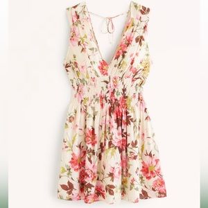 Abercrombie & Fitch Smocked Plunge Crinkle Mini Dress